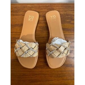 Women's‎ 7 NEW Yoki Alabama Beige Tan Rhinestone Braided Slide Sandals Flats